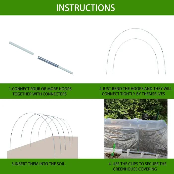 Cerceaux de serre de jardin 25/50 pièces, cadre de Support en fibre de verre sans rouille pour Suppo