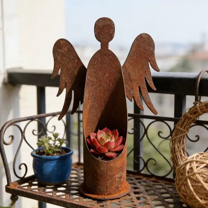 1 pièce de sculpture de jardin en fer, sculpture de jardin vintage en métal de style campagnard, sta