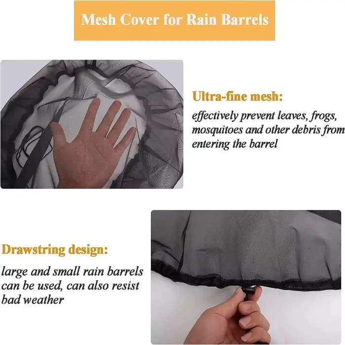 Filet de couverture en maille pour baril de pluie, seau de collecte d'eau, goutte de pluie, feuilles