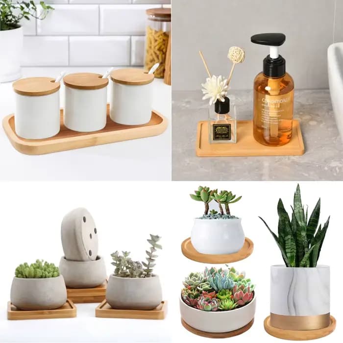 Plateau Pots de fleurs en bois de bambou, Anti-décoloration, rond, carré, support de jardinières cré