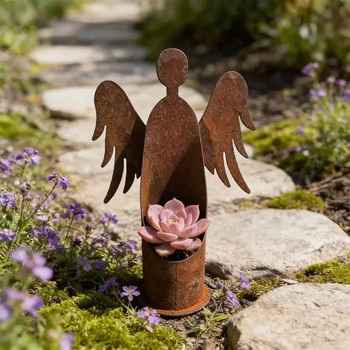 1 pièce de sculpture de jardin en fer, sculpture de jardin vintage en métal de style campagnard, sta