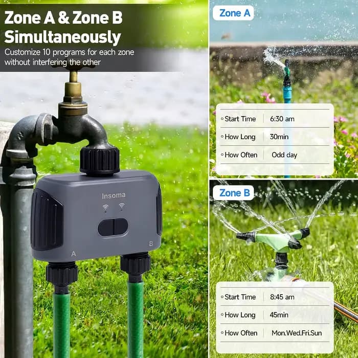 Insoma-Minuterie d'Eau existent à 2 Sorties, Système d'Irrigation de Jardin, Programmateur d'Arrosag