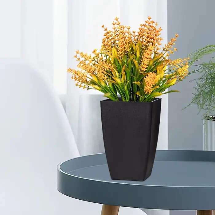 Pot de fleurs moderne en plastique noir, pour intérieur/extérieur, avec design conique brillant, idé