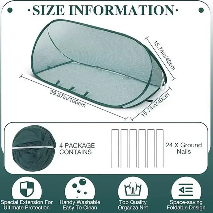 Filet de protection pop-up pour plantes de jardin avec 6 piquets de sol, coupe-vent et ventilé, pour