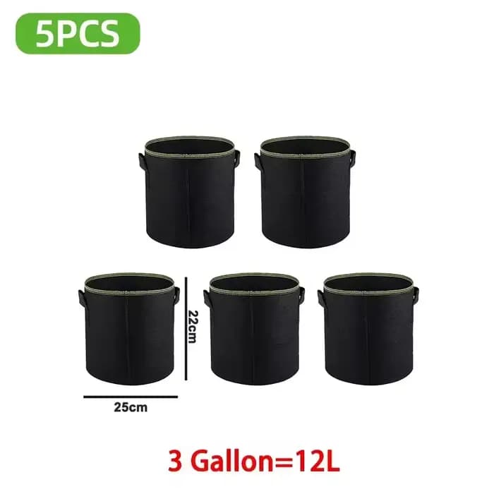 Sacs de culture Non tissés, 5 pièces, Pots en tissu d'aération avec poignées, Pot de fleur, sacs de 