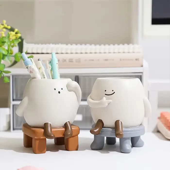 Pot de fleurs Smiley Face en résine mignon, jardinière tête de fleur pour intérieur et extérieur, po