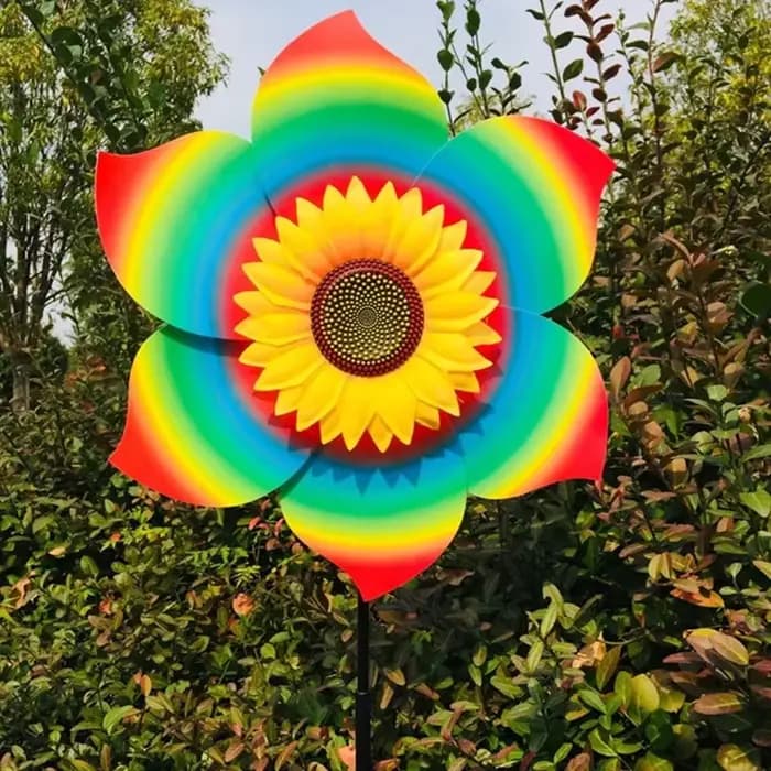Décoration de jardin : Moulin à vent tournesol rotatif, fleur tourbillonnante sur pied pour jardin, 