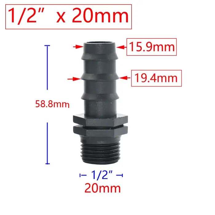 Connecteur à filetage mâle femelle 1/2 "3/4" 1 ", 4 pièces, pour barbe 8mm 16mm 20mm 25mm 32mm, adap