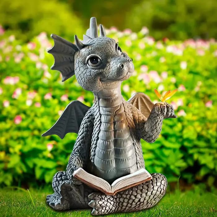 Livre de lecture de jardin, Sculpture de petit Dragon, Statues de Dragon mignonnes, Sculptures de Dr