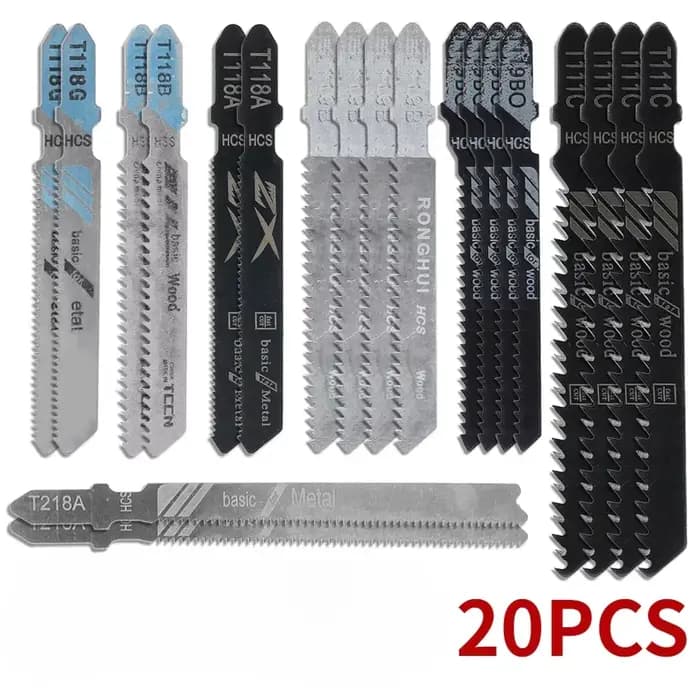 Ensemble de 20 lames de scie sauteuse à tige en T HCS assorties pour la découpe du bois, du plastiqu