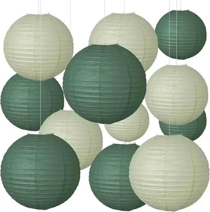 Lanternes en papier vert chasseur et vert sauge, 20 pièces, pour mariage, remise de diplôme, décorat