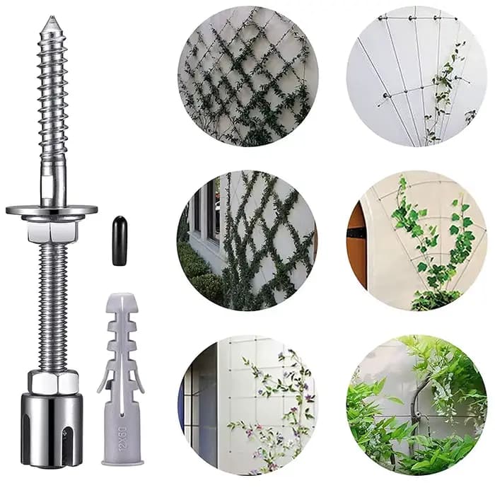 Système de treillis de fil de jardin en acier inoxydable, 20 supports, pour plantes grimpantes, vign