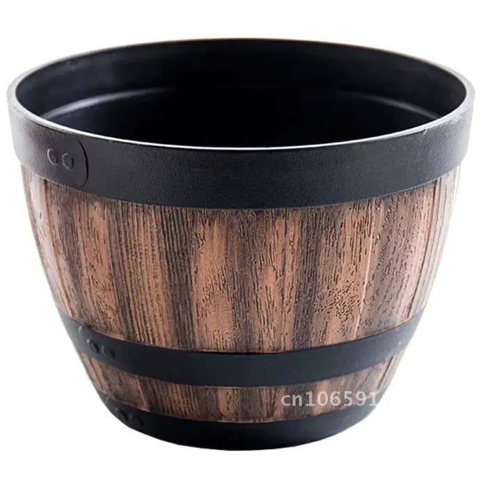 Grand Pot de fleur en Imitation bois, seau rétro en plastique, décoration de jardin, baril, bonsaï, 