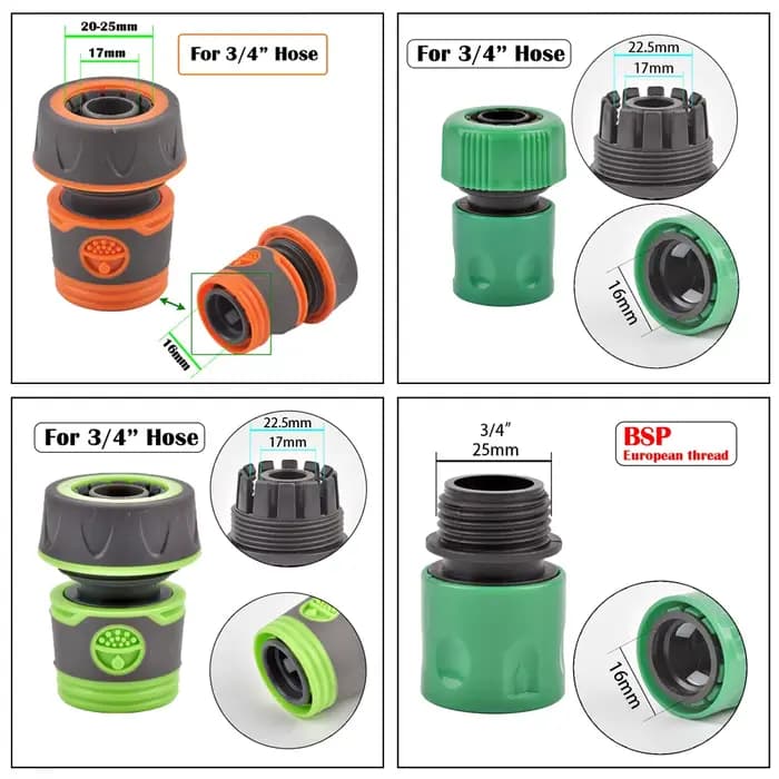 Séparateur d'eau du robinet de jardin à 2 voies, tuyau de 1/2 "3/4" à 20/25mm, connecteur rapide, Ty