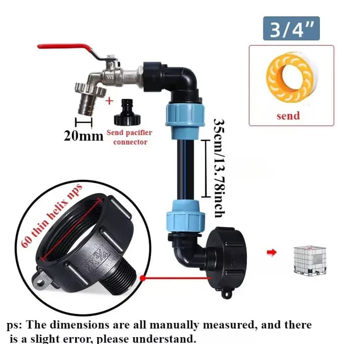 Adaptateur de robinet pour réservoir IBC, robinet fileté avec 1 tube et 2 connecteurs courbés, conne