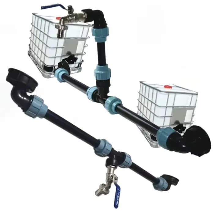 Adaptateur de robinet pour réservoir IBC, robinet fileté avec 1 tube et 2 connecteurs courbés, conne