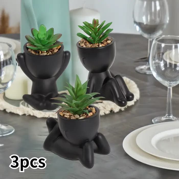 3 pièces/ensemble artificiel Aloe Vera succulente dessin animé Pot plante faux succulente noir PE ma
