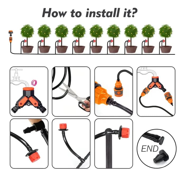 Kit d'arrosage goutte-à-goutte intelligent avec capteur de pluie, minuterie pour plantes d'extérieur