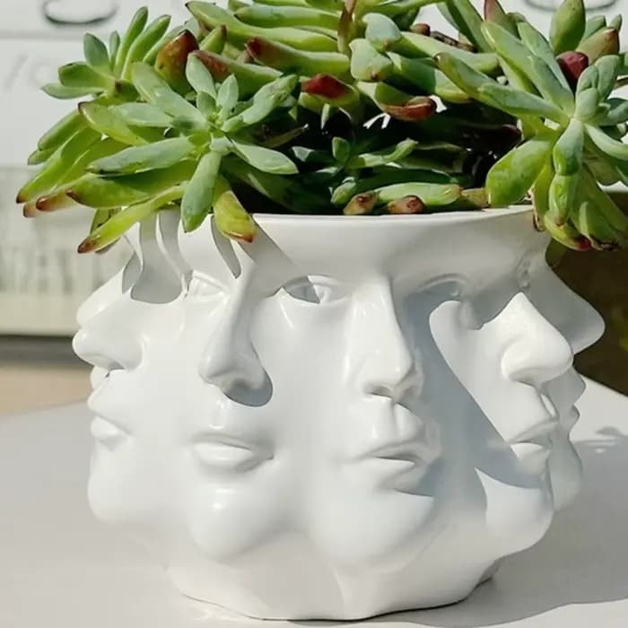 Pot de fleurs abstrait au style unique, artisanat multi-faces, pot à succulentes, objet décoratif fl
