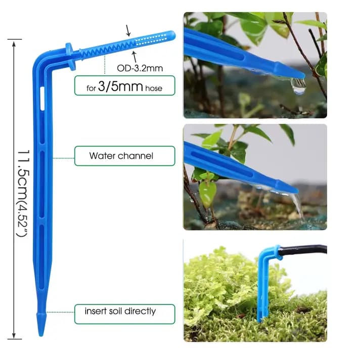 Flèche de courbure de tuyau de jardin 3/5mm, 1/8 en effet, bleu, émetteur de goutte à goutte, arrose