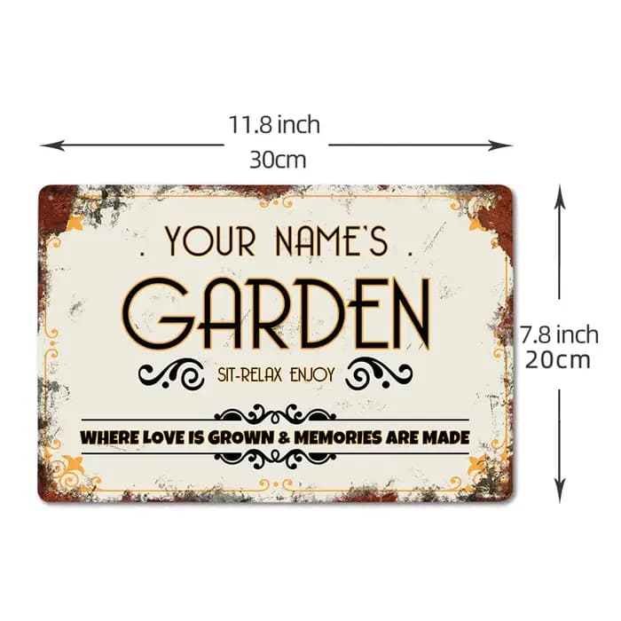 Plaque Murale de Jardin Vintage Personnalisée avec Nom Rétro, Décor de Cour et de Maison