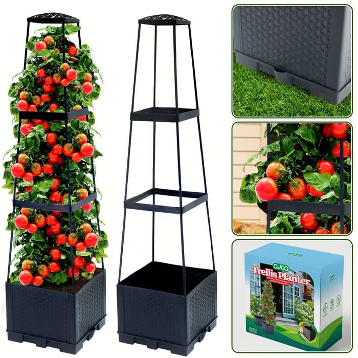 Support de plantes grimpantes trapézoïdal de 44,8 pouces avec système d'arrosage automatique, pot de
