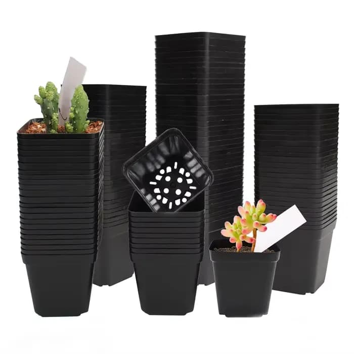 Lot de 6/12/24 pots de fleurs carrés noirs avec plateau, pour bureau, intérieur, extérieur, décorati