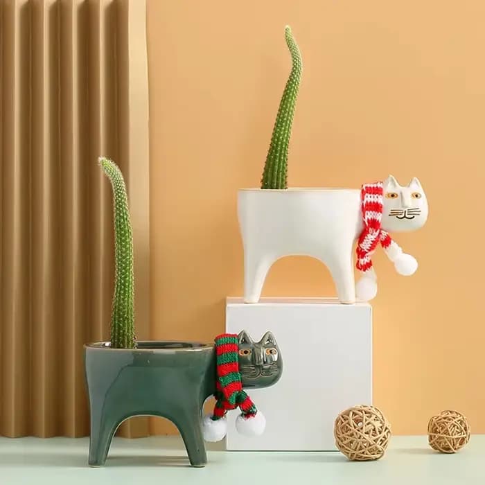 Pot de plante en forme de chat mignon en T pour salle de bain, jardinière en céramique pour animaux,