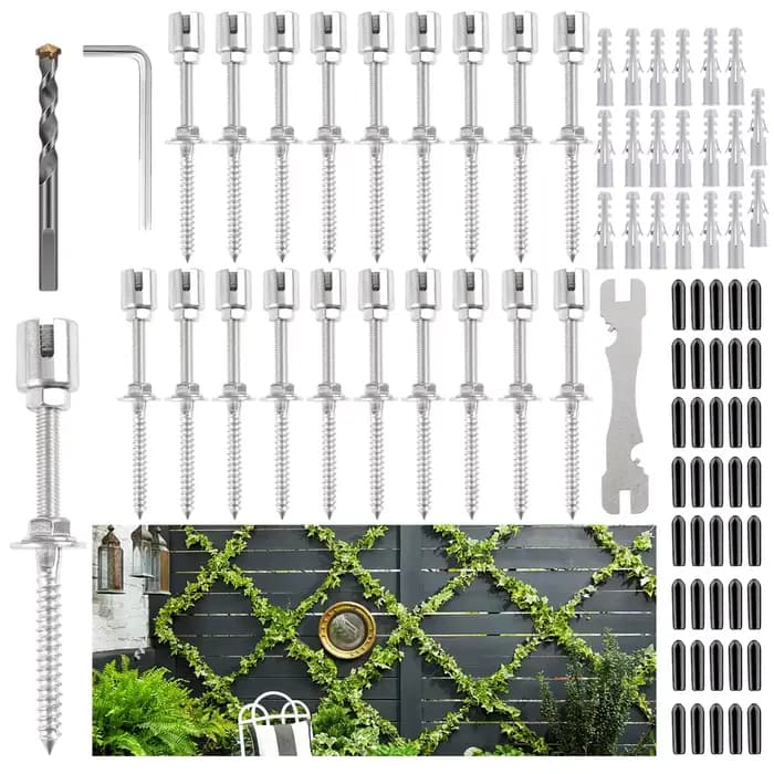 Système de treillis de fil de jardin en acier inoxydable, 20 supports, pour plantes grimpantes, vign