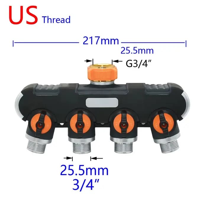 Séparateur de tuyau d'arrosage en plastique et laiton à 4 voies, 3/4 pouces, distributeur de connect