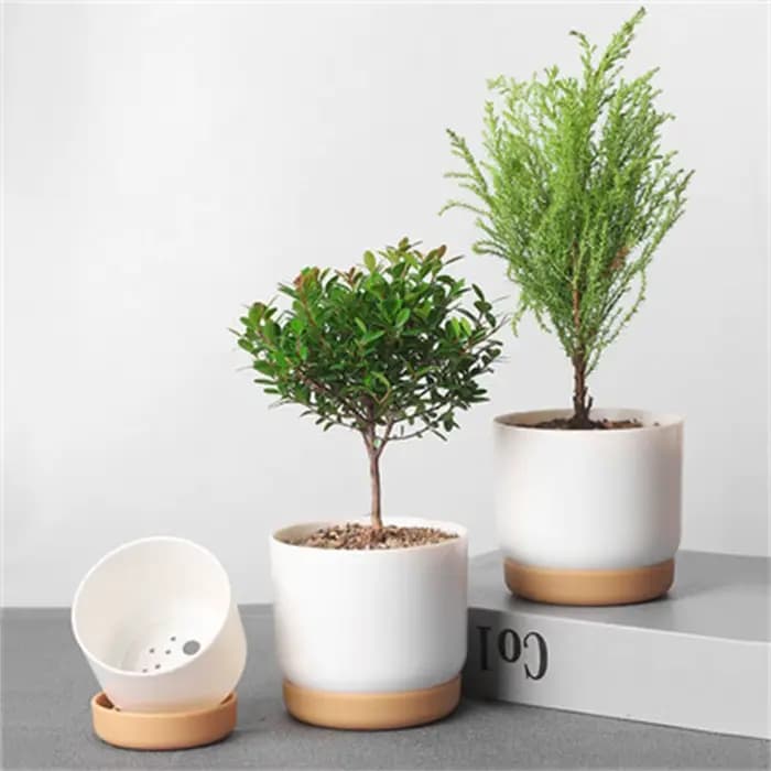 Pot de fleurs rond en plastique, stockage automatique à Absorption d'eau, Double couche, jardinière 