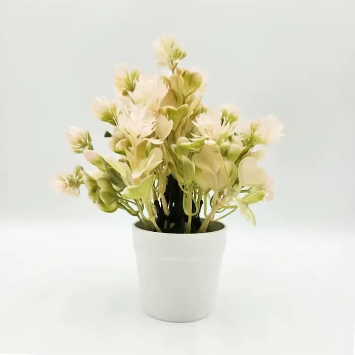 Plante artificielle givrée de Milan de 25 cm, verdure artificielle rose et blanche dans un pot moder