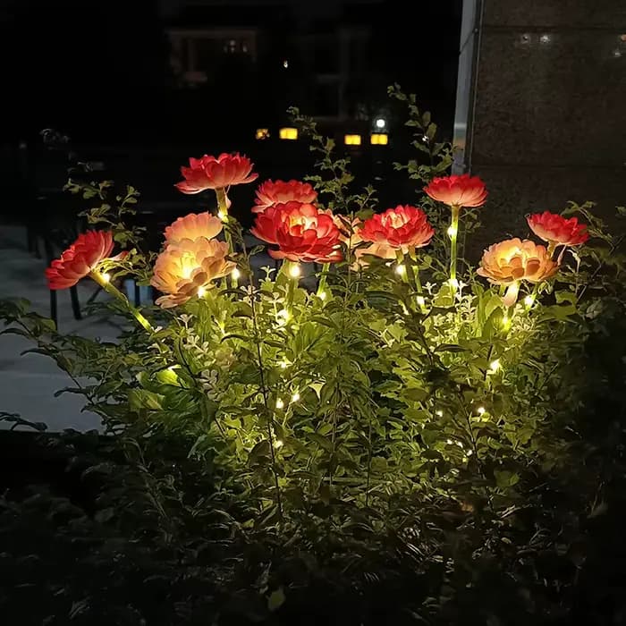 Lumières solaires de fleur de Lotus de neige artificielle à 7 têtes-lámpares de jardin LED imperméab