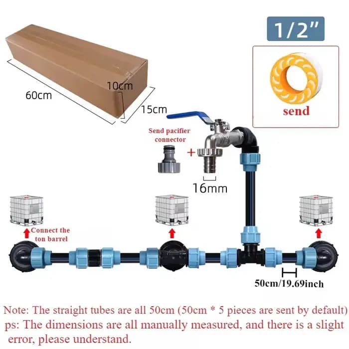 Adaptateur de robinet pour réservoir IBC, robinet fileté avec 1 tube et 2 connecteurs courbés, conne