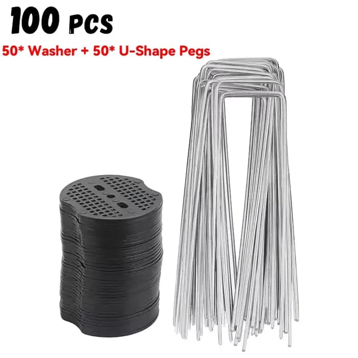100-400 Pcs Piquets de jardin en U avec rondelles amortissantes, pour la fixation de toiles de paill