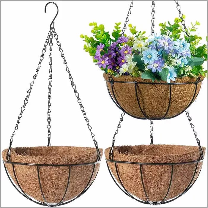 Porte-plante rond en fil de 8/10 pouces, panier suspendu en métal, doublure en noix de coco, Pot de 