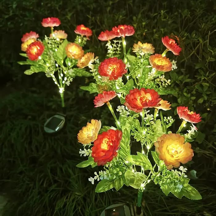 Lumières solaires de fleur de Lotus de neige artificielle à 7 têtes-lámpares de jardin LED imperméab