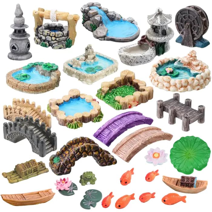 Accessoires de jardin féerique miniatures, puits d'eau de printemps, pont de bateau, ornement, Statu