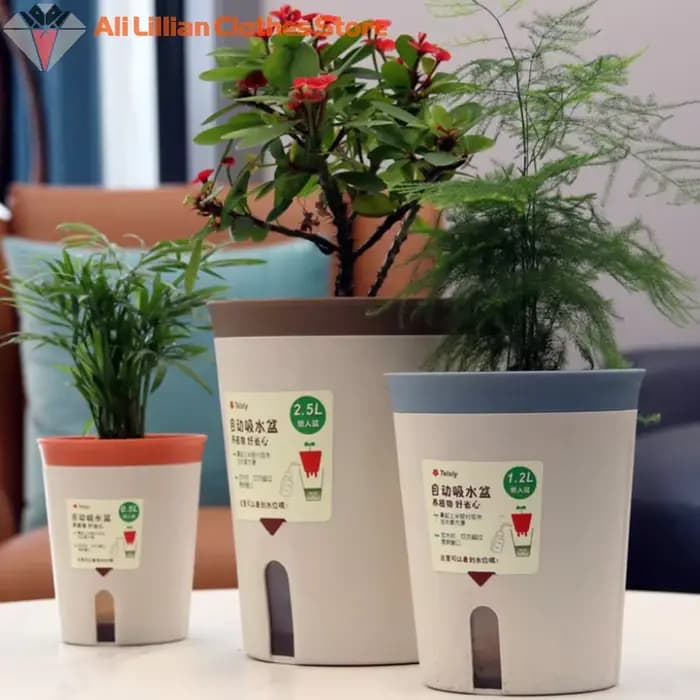 Pot de fleur hydroponique à Double couche, arrosage automatique, en plastique, plantes paresseuses e