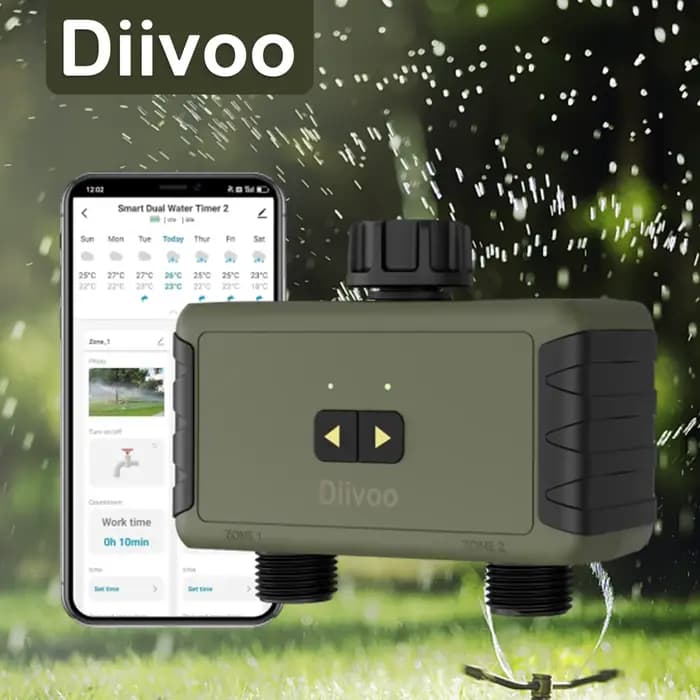 Diivoo-Arroseur chronométré pour tuyau d'arrosage, minuterie d'eau intelligente Bluetooth, jusqu'à 2