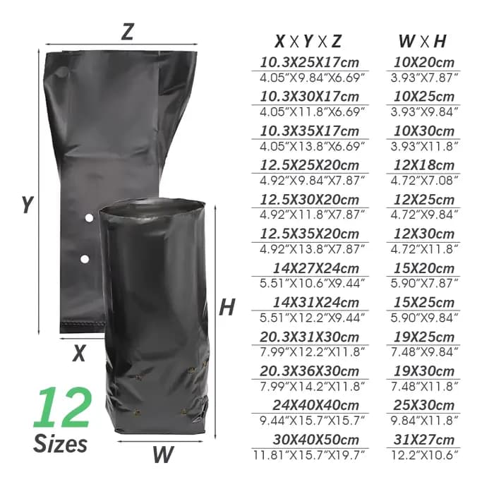 Sacs en plastique noir PE 100 pièces, Pots de semis en tissu de culture de plantes avec trous respir
