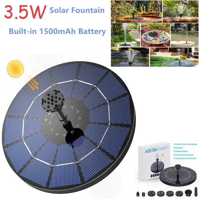 Pompe de fontaine solaire 3,5 W, pompe à eau solaire, fontaine flottante, batterie 1500 mAh intégrée