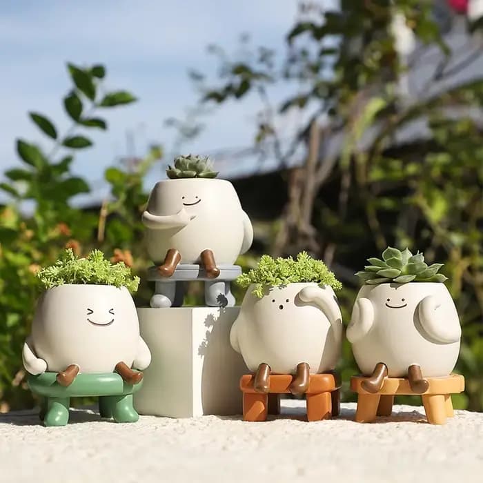 Pot de fleurs Smiley Face en résine mignon, jardinière tête de fleur pour intérieur et extérieur, po
