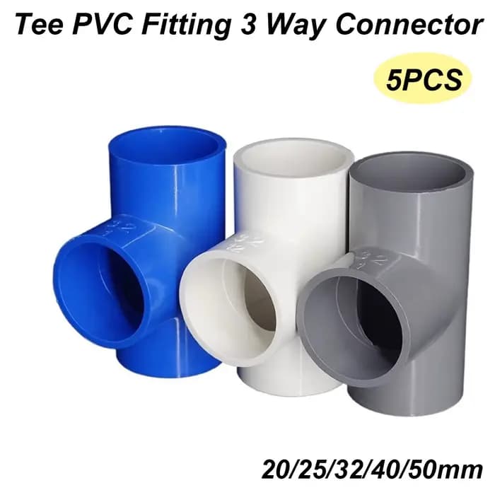 Raccord en PVC en T, 5 pièces, 20/25/32/40/50mm, connecteur à 3 voies en forme de T, pour la maison,
