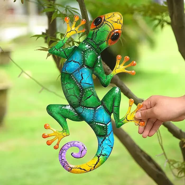 Décoration de jardin Gecko en métal pour Statues extérieures, décoration murale de jardin de maison,