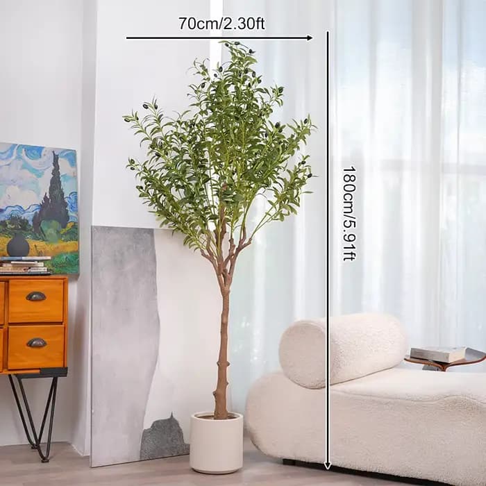 Grand Olive Artificiel au Toucher Réel avec Pot, Faux Arbre Tropical, Plantes de Sol, Décoration de 