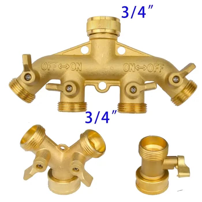 Séparateur de tuyau d'arrosage en laiton, 3/4 pouces, 2/4 voies, robinet de jardin, connecteur d'arr