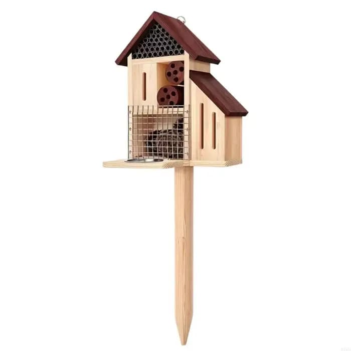 Maison à insectes en bois sur piquet, hôtel à insectes jardin avec abri à chambres pour l'étude natu