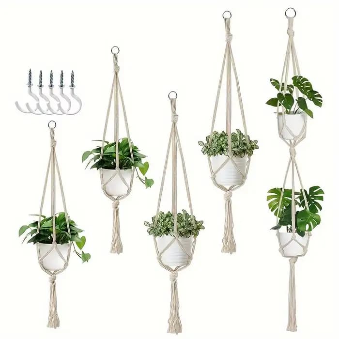 Cintres pour plantes en macramé tissés à la main, style bohème, avec 5 crochets, 3 tailles, pour la 