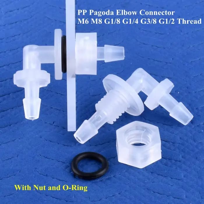 Connecteur coudé pagode PP M6 ~ G1/2 à 2.4-11.1mm + écrou joint torique adaptateur de réservoir d'aq